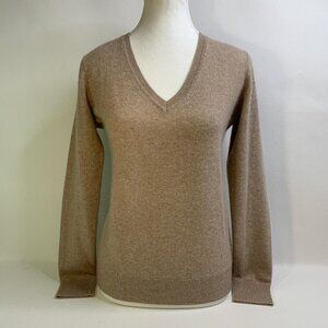 Quince Cashmere V-Neck Sweater – Tan Neutral Cozy Luxury Knit (Size S)